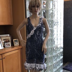 EUC Komarov Navy Blue and White Print Dress